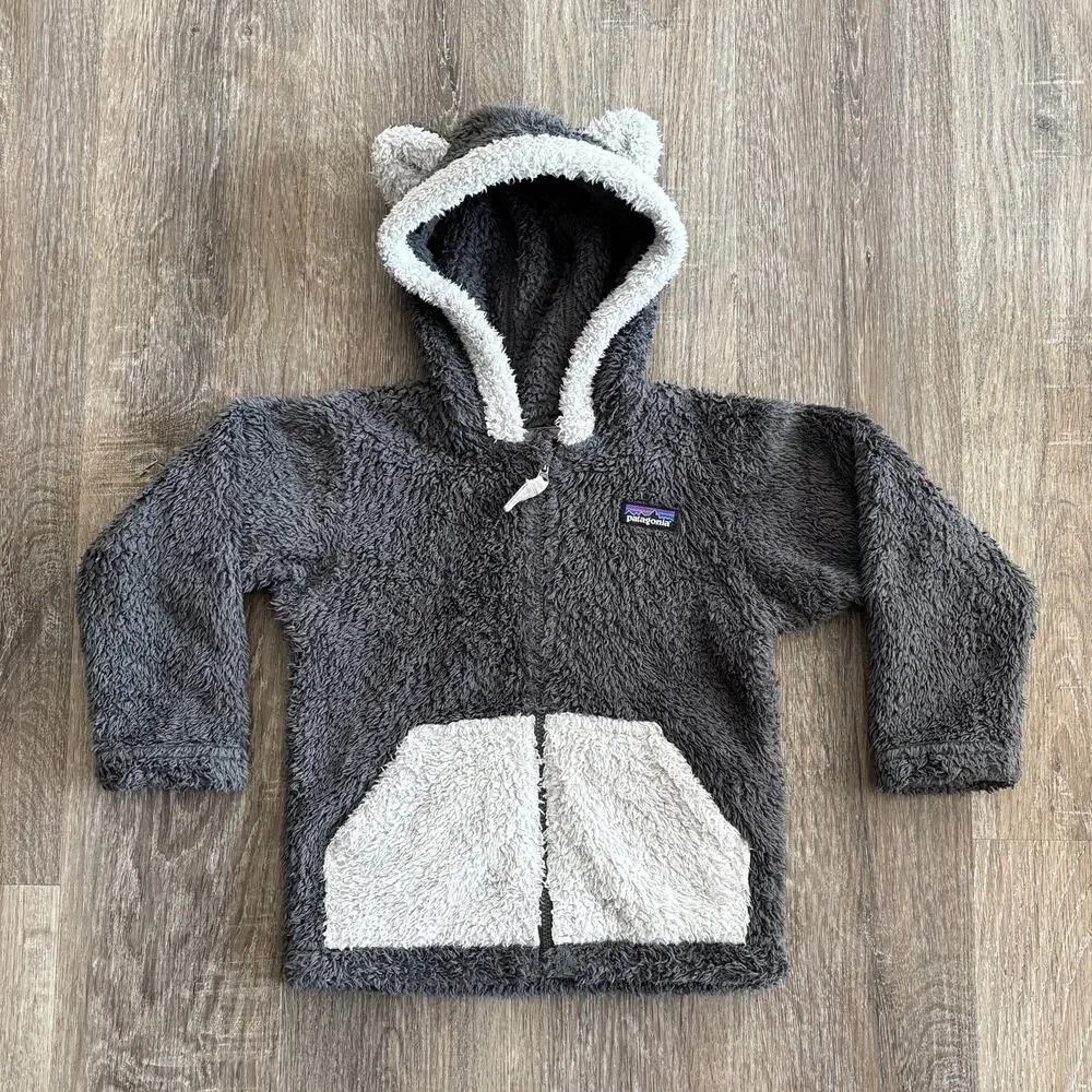 Patagonia Toddler Furry Friends Fleece Hoody Zip Jacket in Forge Grey - Size: 3T